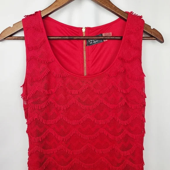 GUESS Red Scalloped Crochet Lace Fringe Cocktail Dress – Size 12 - Picture 5 of 13